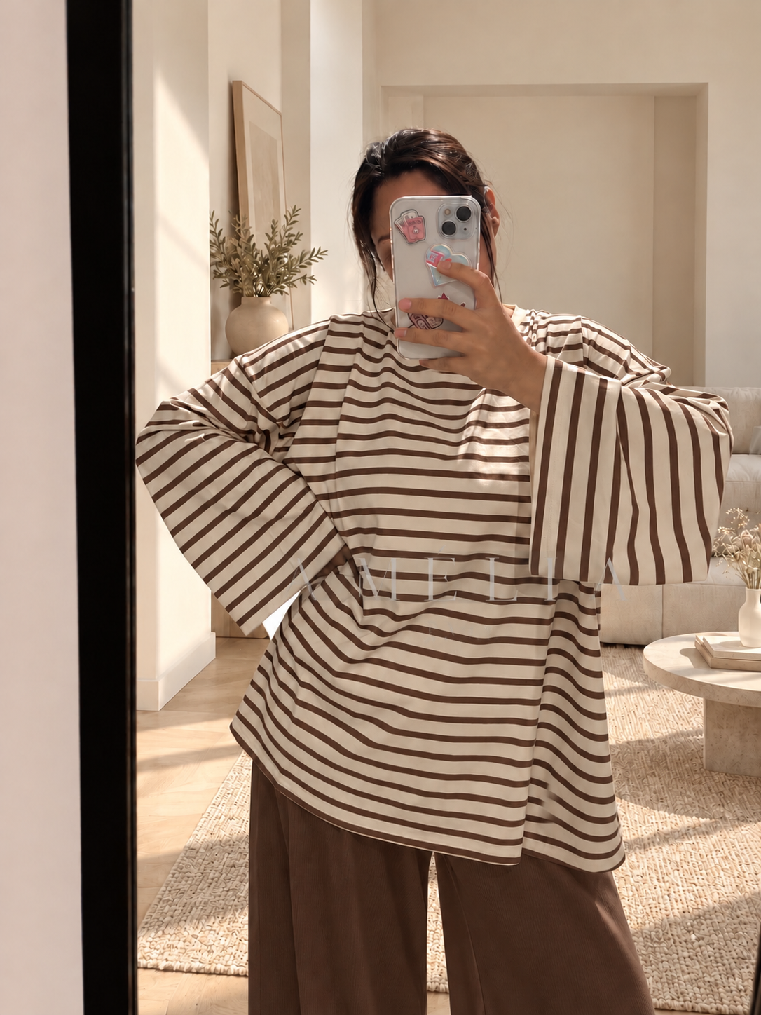 Pull oversize a rayures marron
